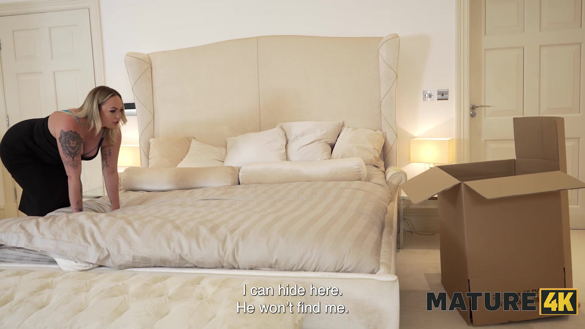 MATURE4K. Her sexy business turned into a hot sex with the neighbour, while husband was waiting next door