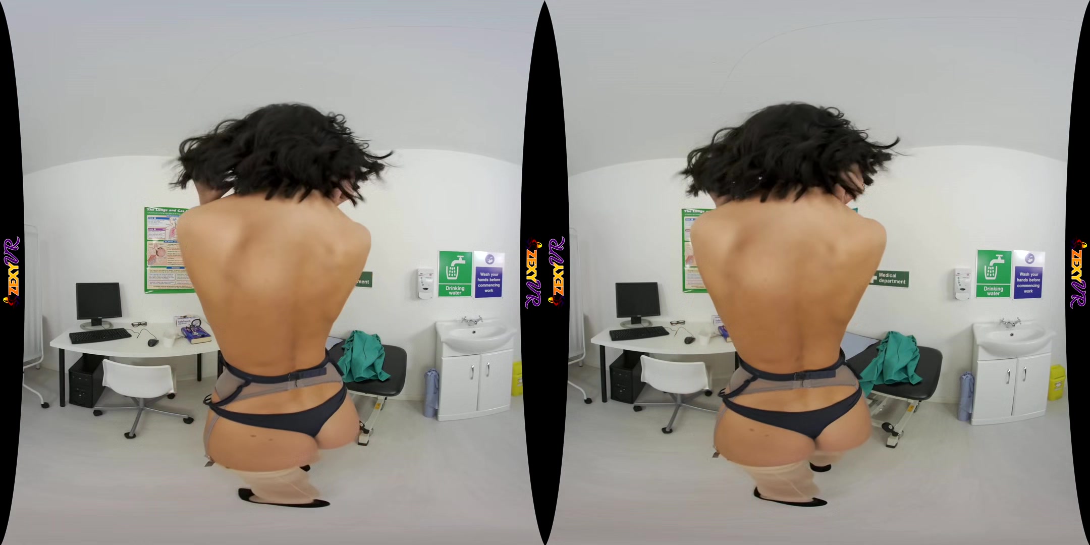 Virtual Nurse; Petite Brunette Nurse Strip Solo Thin Small Tits