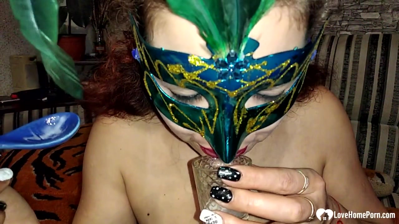Seductive stepmom masturbates with a bottle before fucking