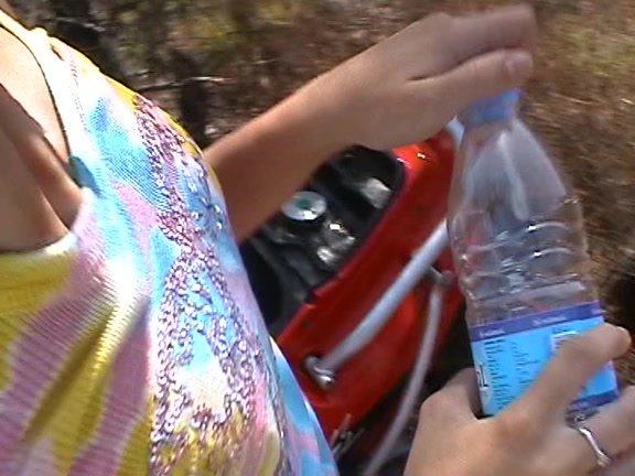 Naked pair slutty fucking with jizz flow in the open air
