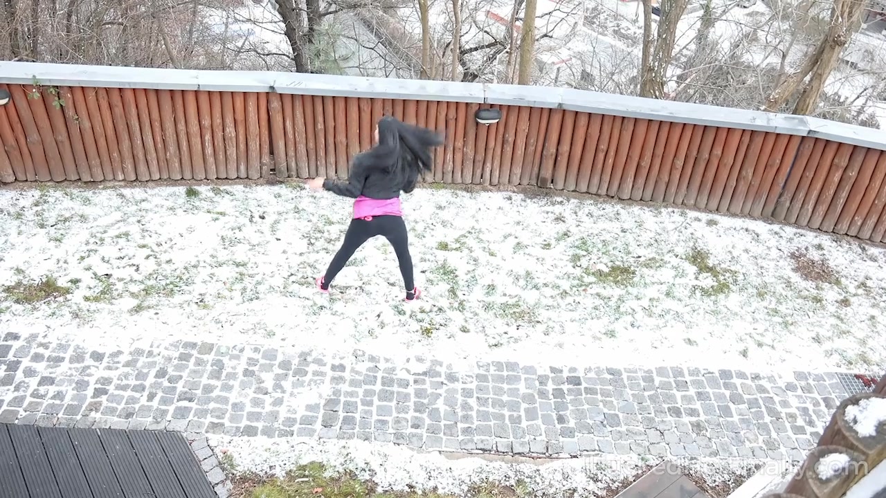 Dude turns on a camera to shoot a juicy brunette