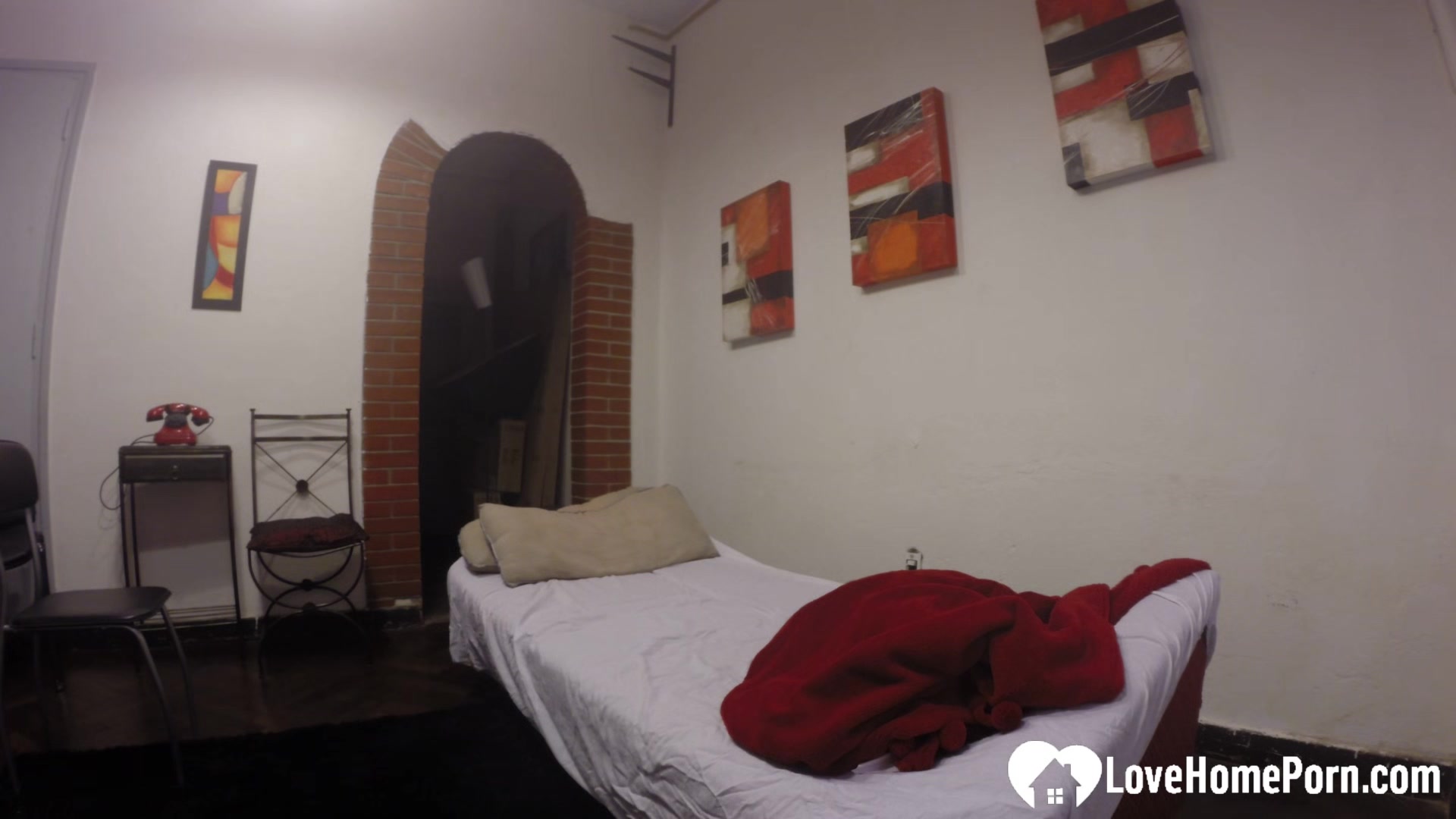Horny stepsister masturbates on her Step brother's bed