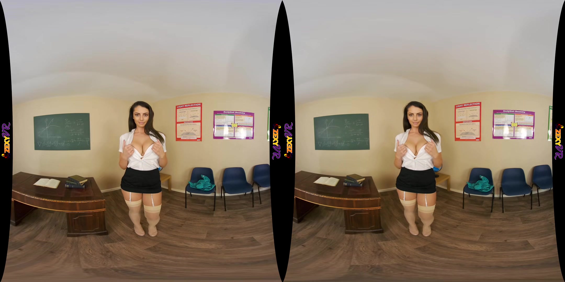 Teacher Tease; Solo Striptease Teacher Student White Lingerie Nylon Thigh Highs