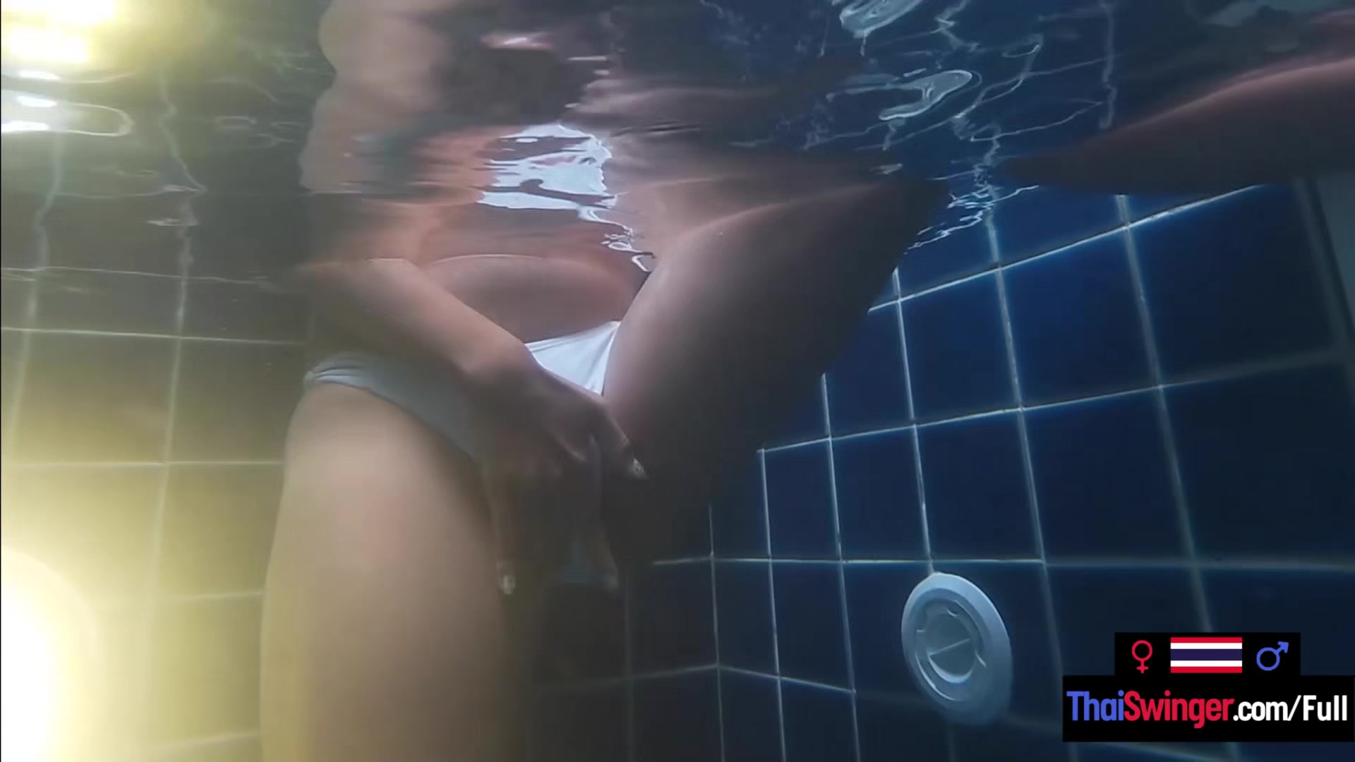 Amateur teen 18+ couple hot sex in the pool She is Asian he is European