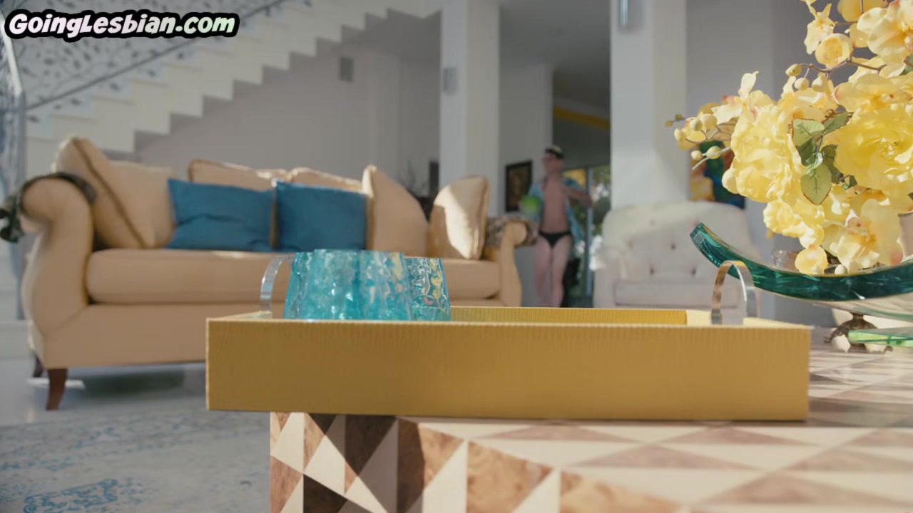 Tribbing lez babe licks Asian pussy outdoor on pool