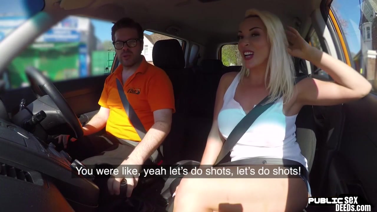 Bigboob British babe sucks off instructor in the car