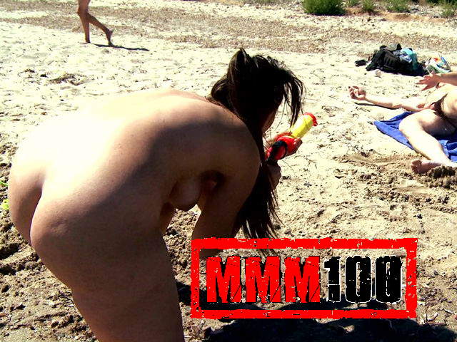Nikki Litte in Cute Sexy spanish girl playing naked on the beach and peeing on older guy - MMM100