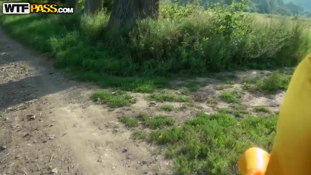 Leggy brunette seduced to masturbate in park