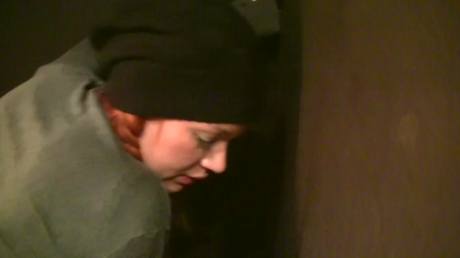 Mayola in scene with a horny couple having sex in restroom
