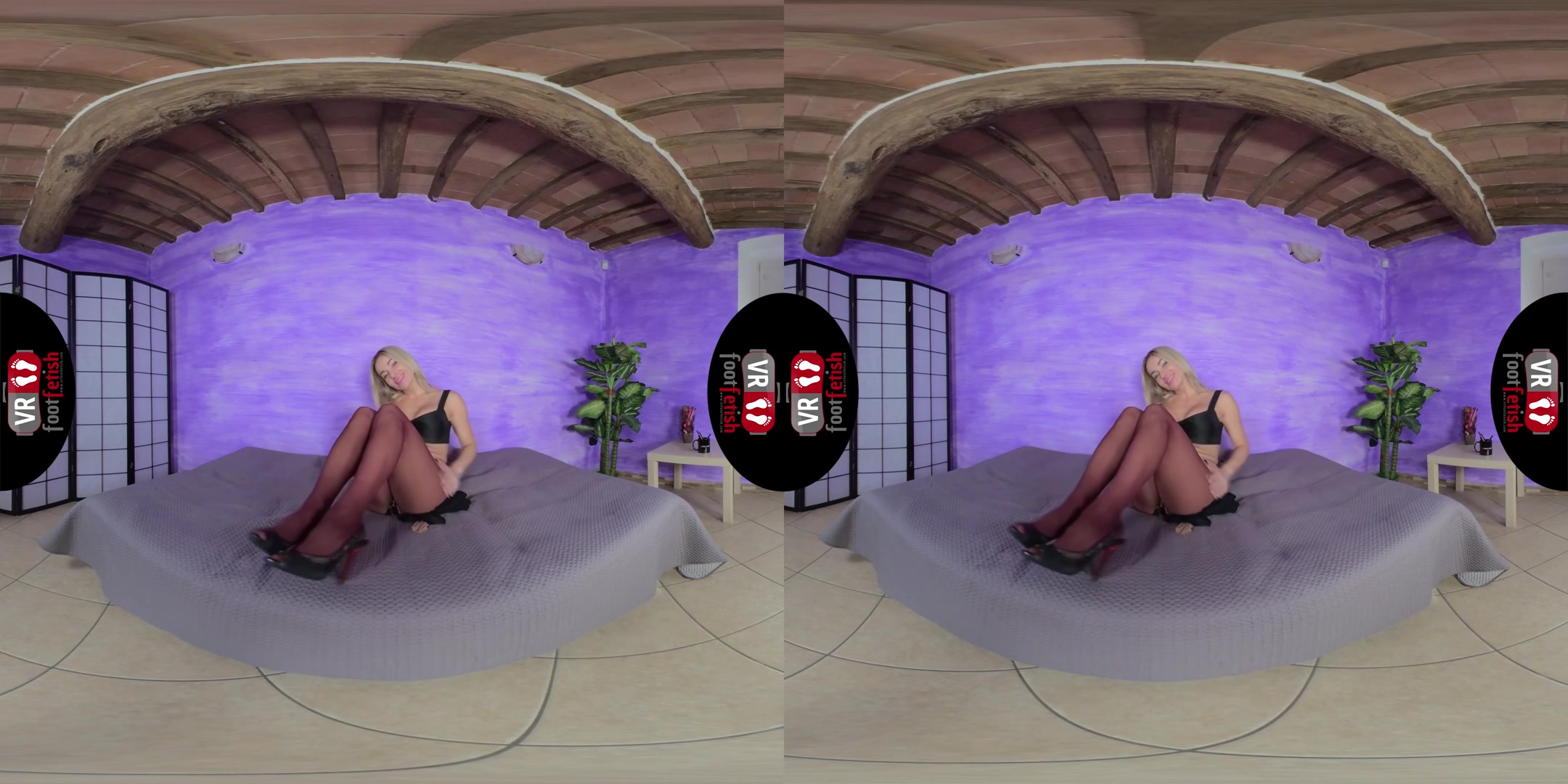 Blonde Bombshell Pamela Strong Tries On Different Pairs Of Nylons - VRFootFetish