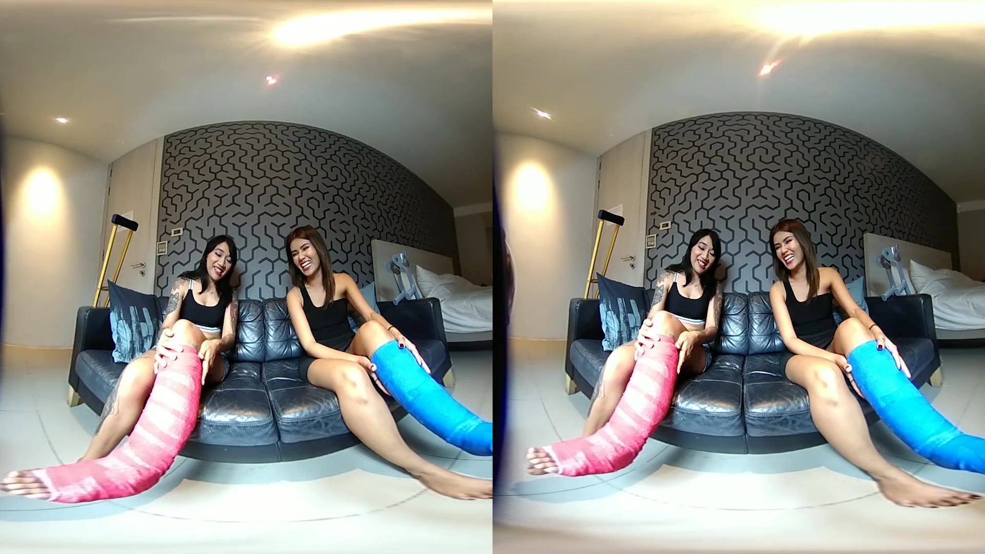 2 Girls With Short Cast Leg - The Girls Talk Thai - VRpussyVision