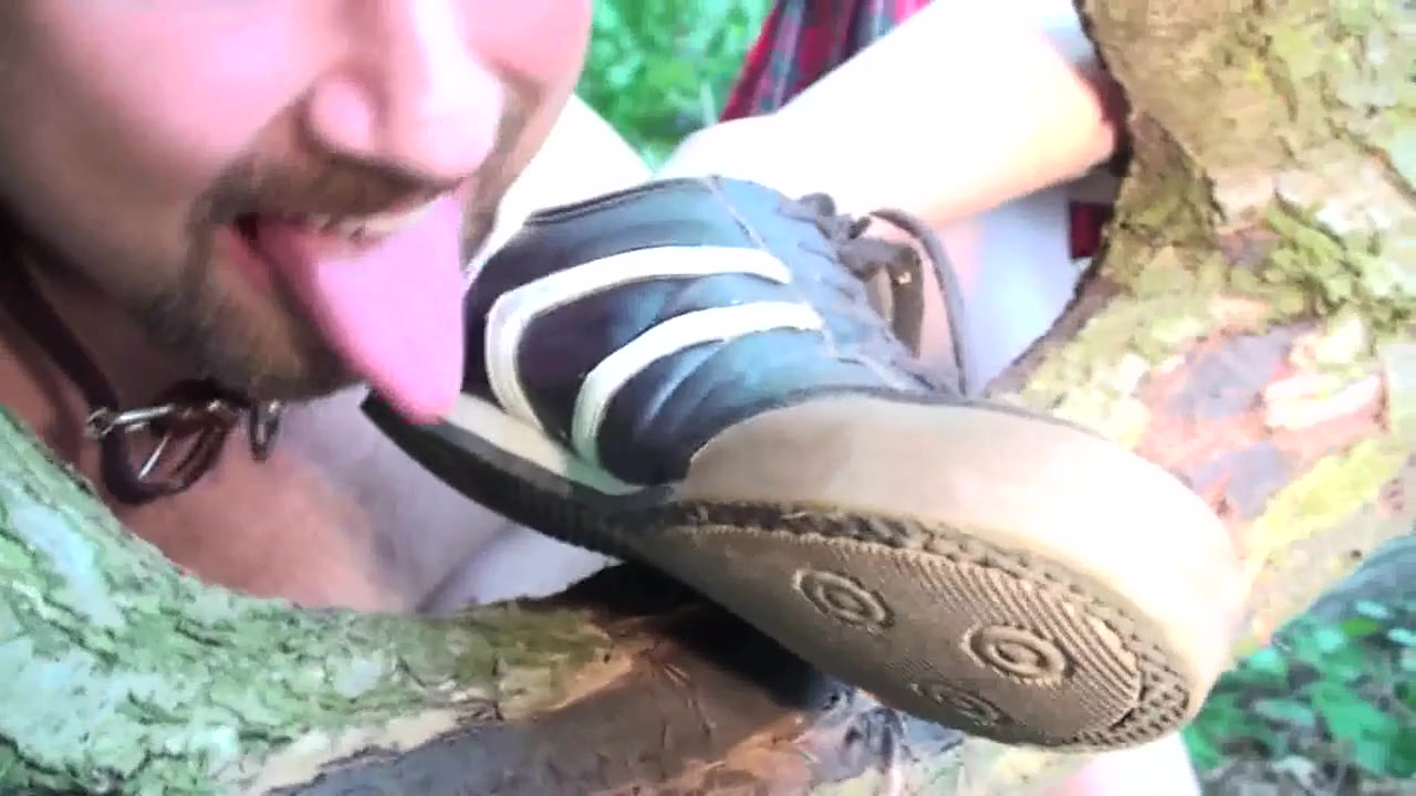 Slave licks clean dirty shoes by Foot Girls