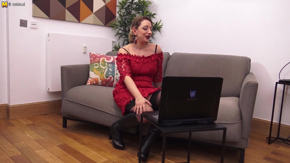 Shaved Step mom masturbating on her couch