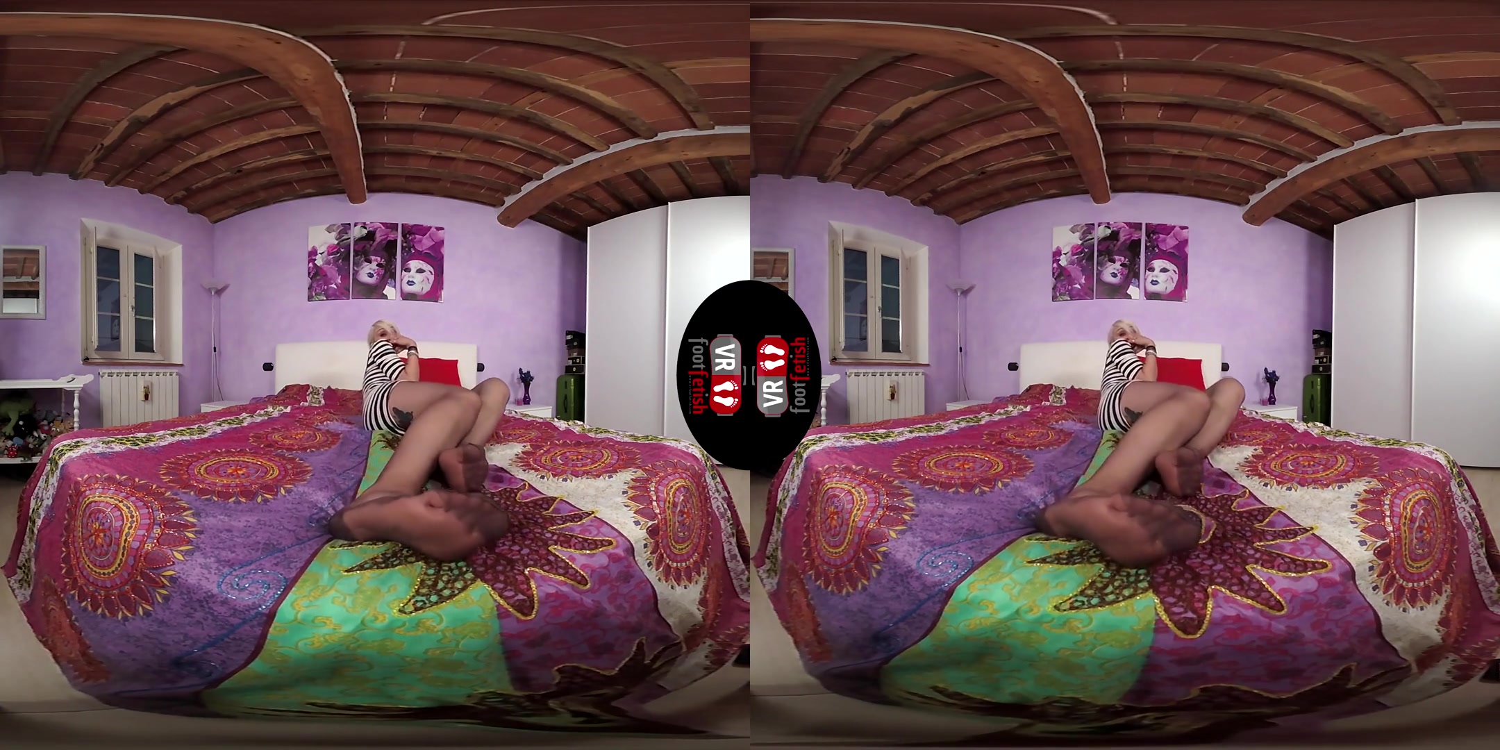 Hot Blonde Ammalia Laying In Bed With Grey Nylons And Short Dress - SexLikeReal