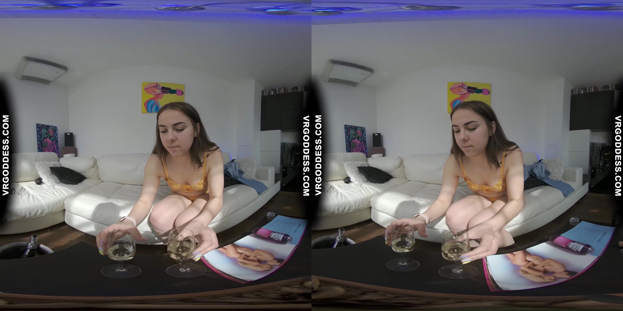 Champagne Lingerie Lesbian Threeway Miss Pussycat Sammy Adreana Double Dildo To Orgasms Rfo