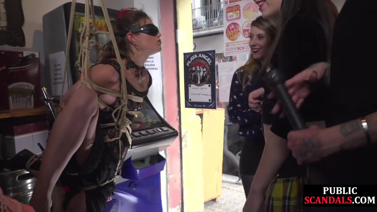 Public BDSM slut humiliated and spanked by audience
