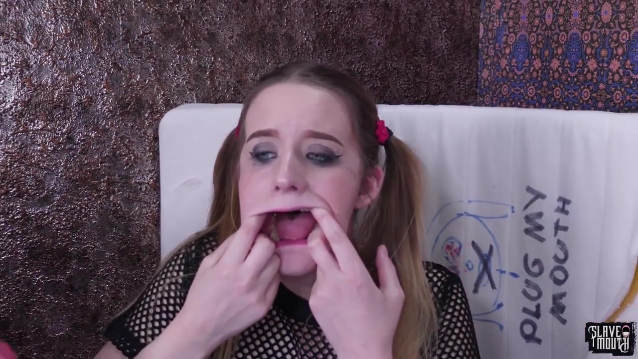 Lezdom teen 18+ slave gagging on dildos