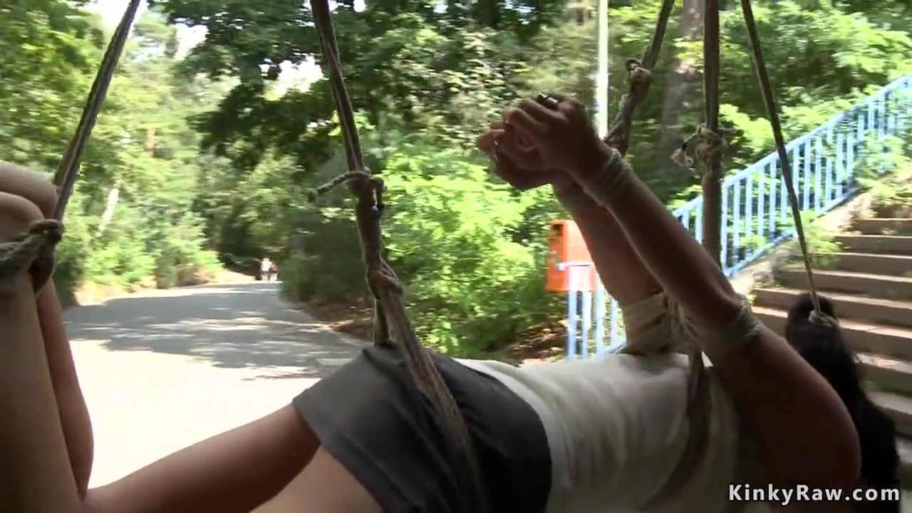 Gagged Slut Suspended From A Bridge