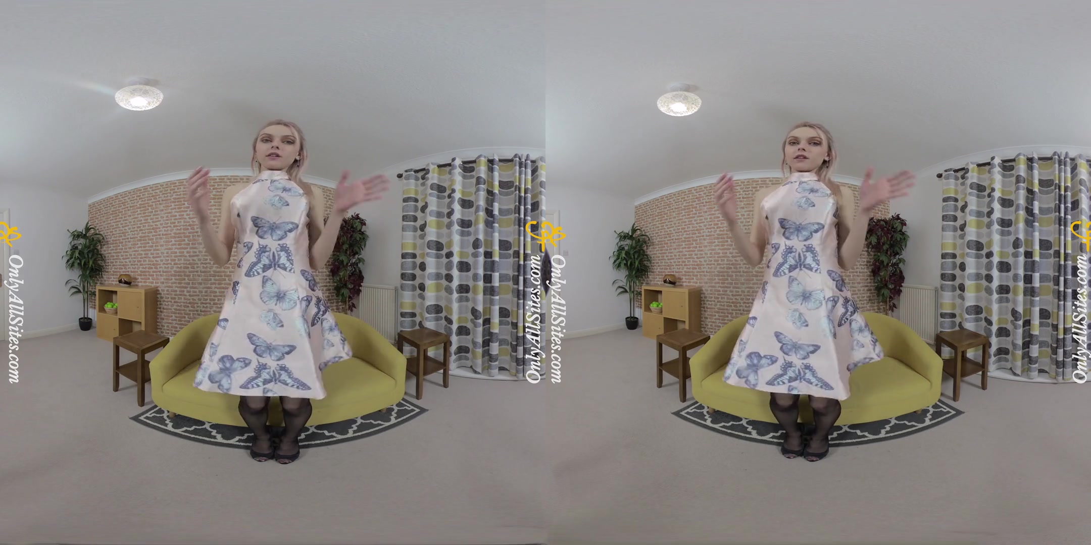 Chloe Toy - Butterfly Dress; Sexy Blonde Amateur Stripping on the Couch
