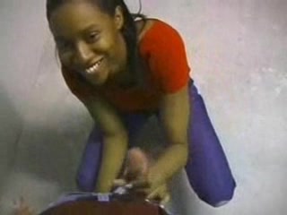 Chocolate skinned girl jerks off my lucky dick