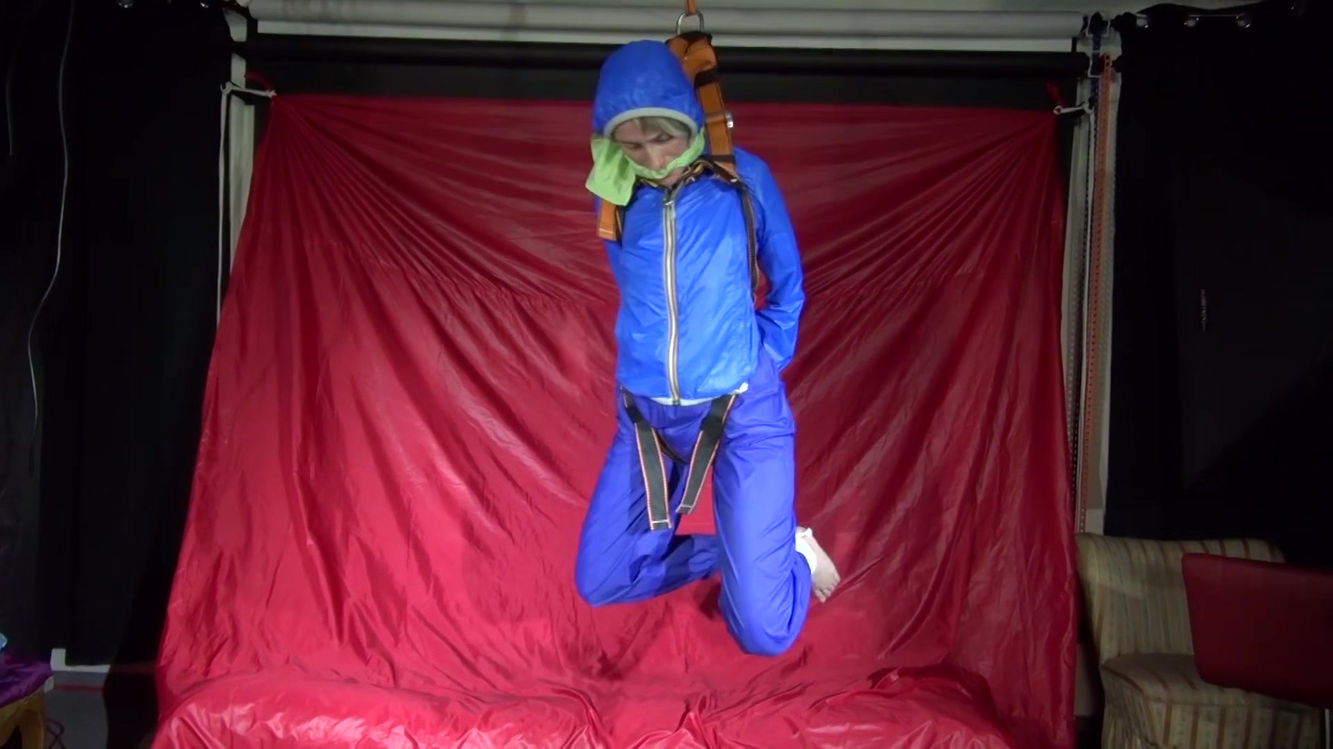 Watching Sexy Sonja Being Tied And Gagged Overhead Hanging With A Special Belt And Ropes And A Cloth Gag (Video)