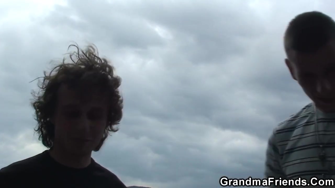 Two Guys Share Busty Blonde Granny