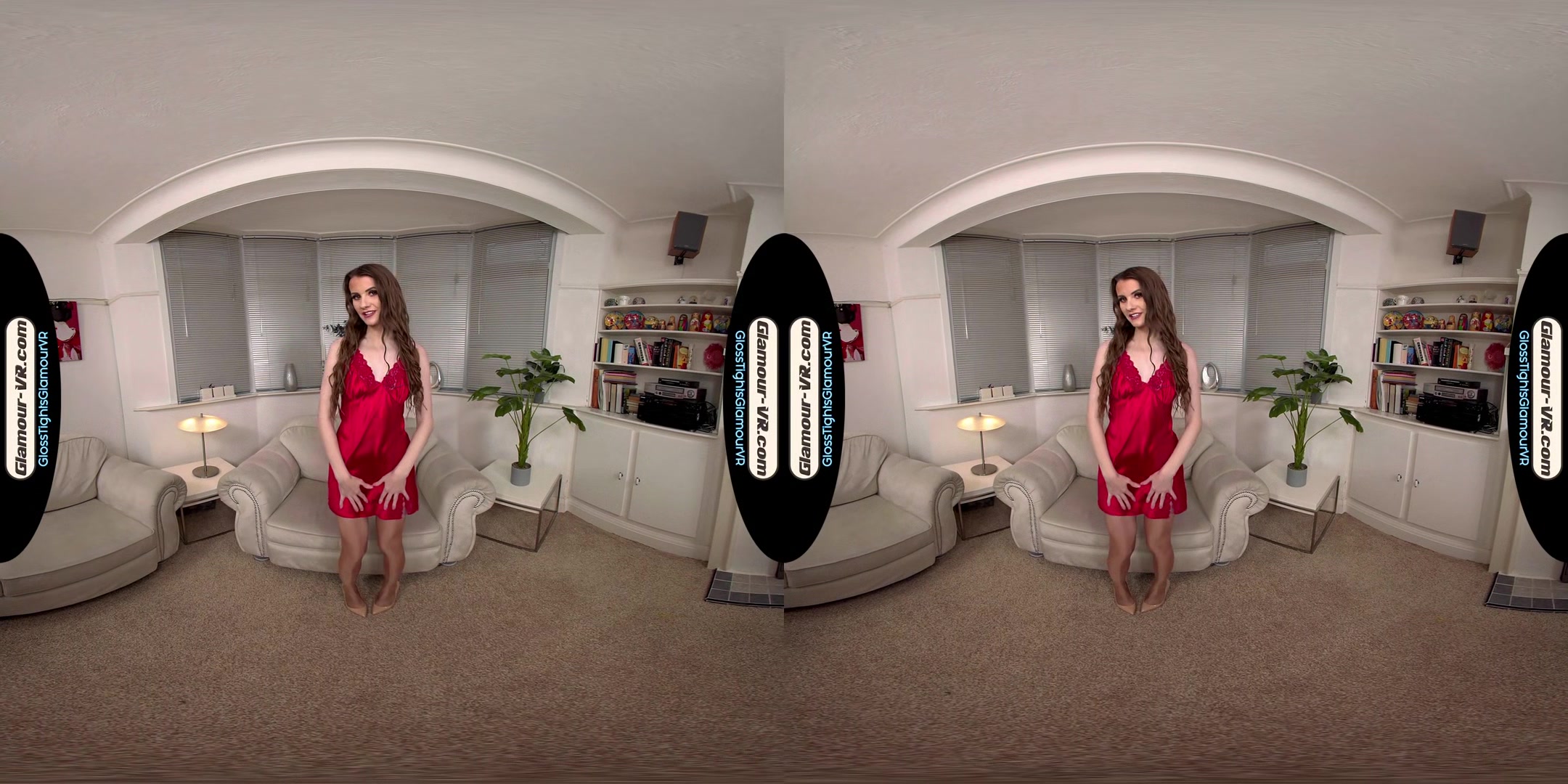 Brook Logan Red Negligee With Tan Glossy Legwear Joi Treat - 8k Vr