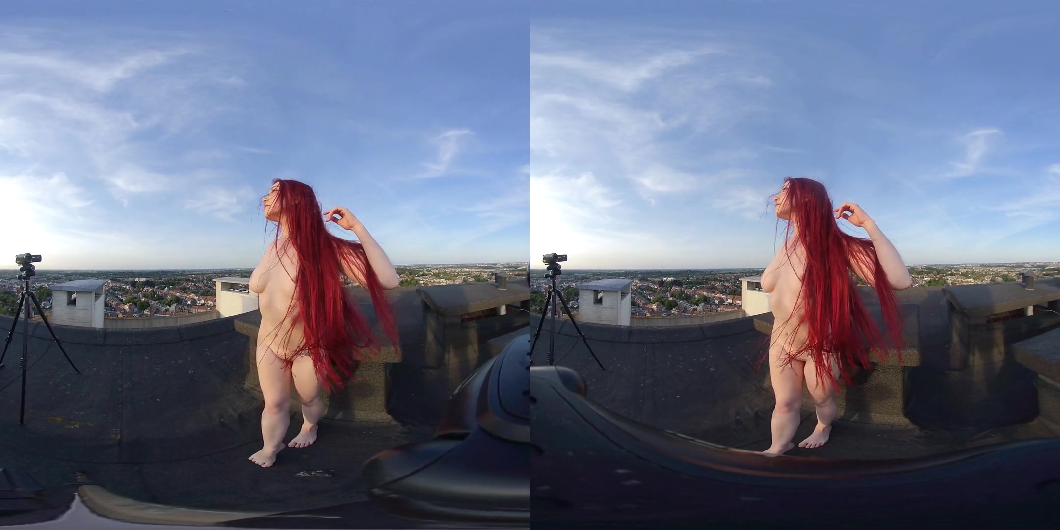 Lady - Photoshoot on a Rooftop - Redhead Naked Outdoors