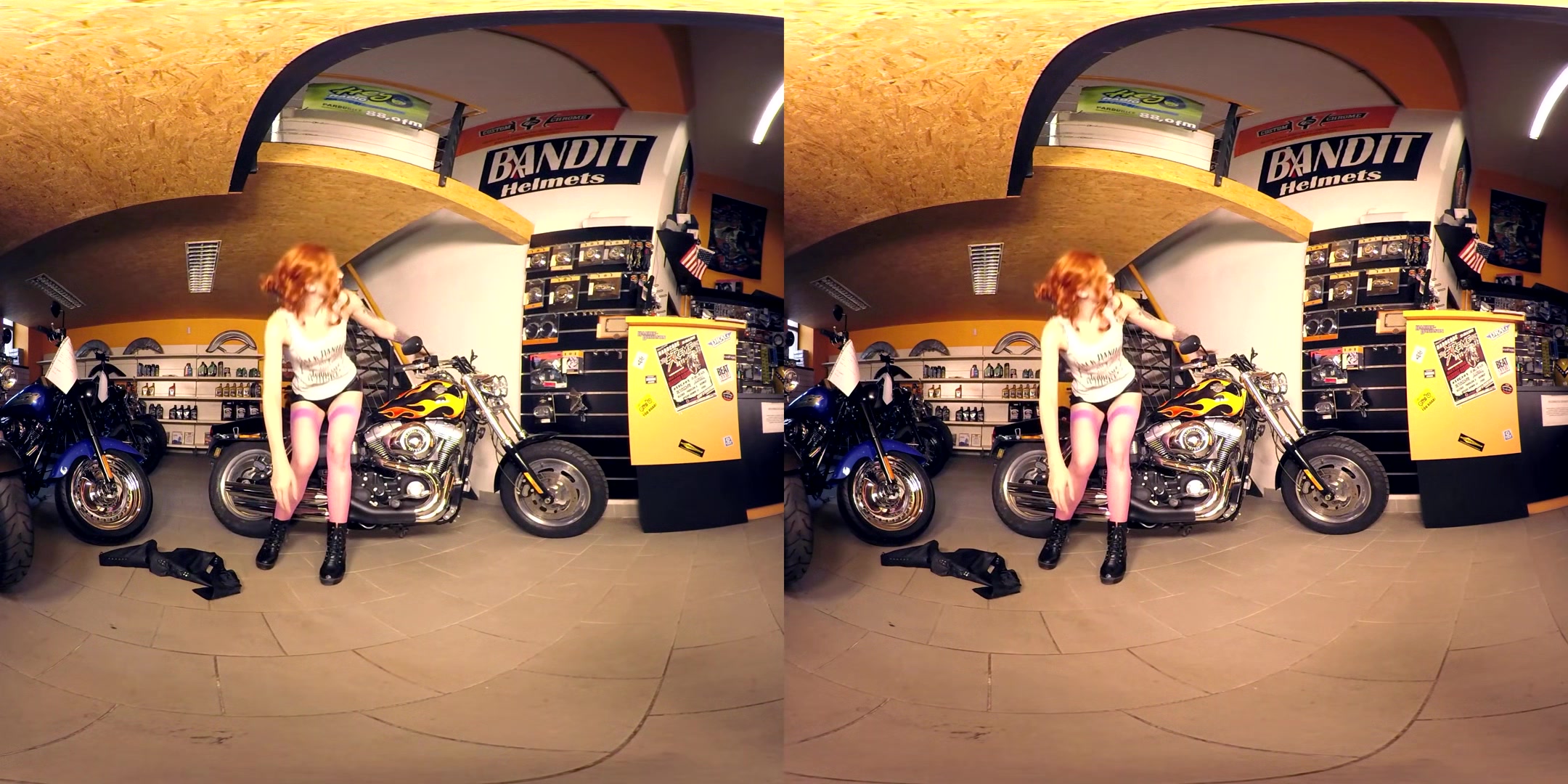 195 - Yassmine - Slender Redhead Naked In Motorcycle