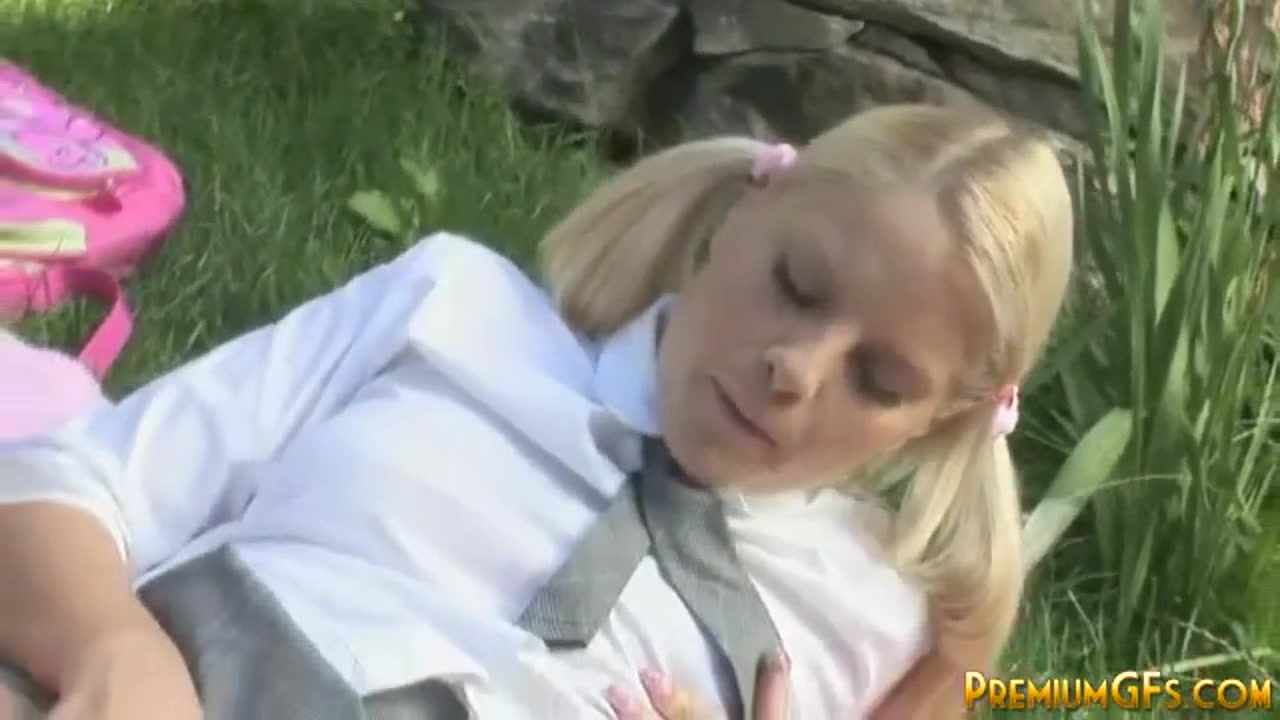 Hot little schoolgirl fingering her tight pussy