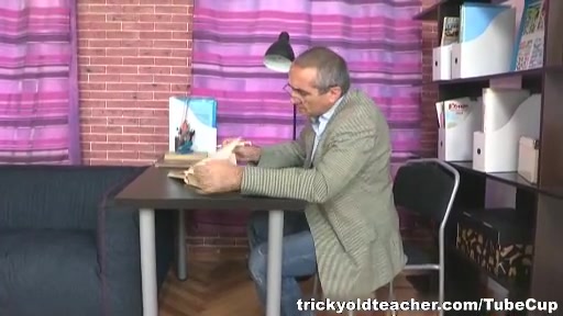 This student 18+ gets good grades because she lets the teacher spunk all over her little tits!