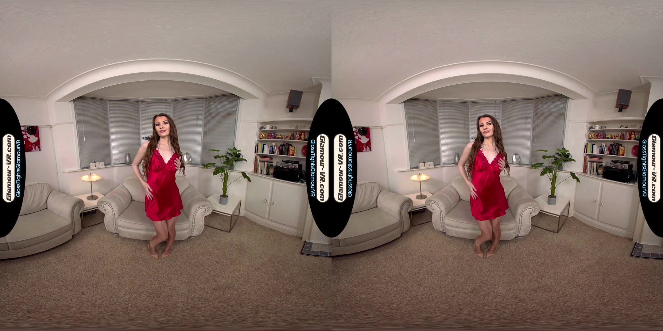 Brook Logan Red Negligee With Tan Glossy Legwear Joi Treat - 8k Vr