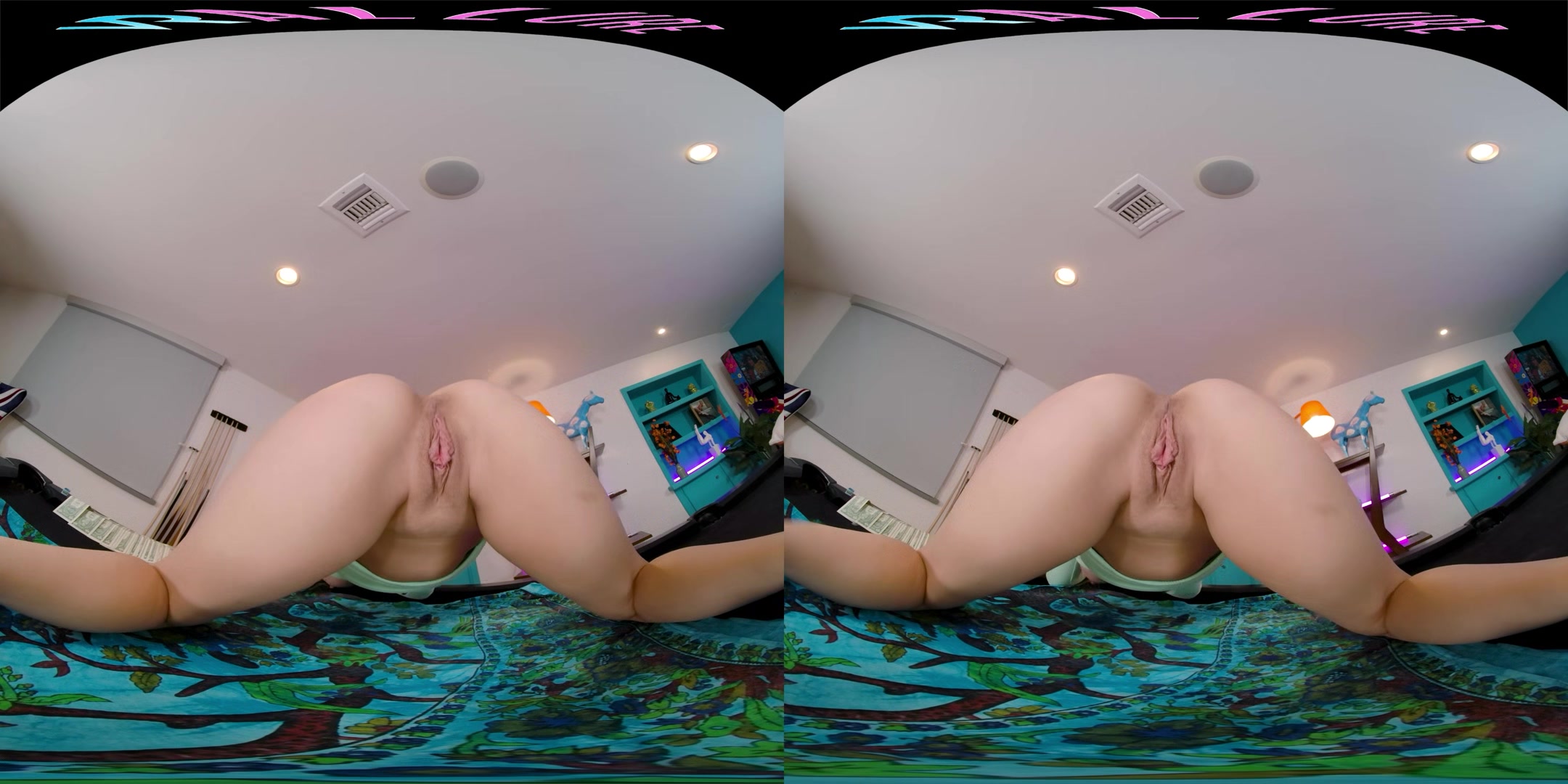 Seductive blonde with big boobs gives you a steamy show in VR