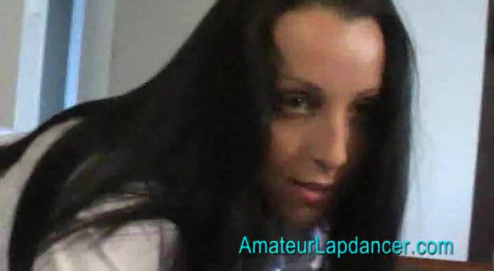 Horny tanned brunette in school outfit doing lapdance