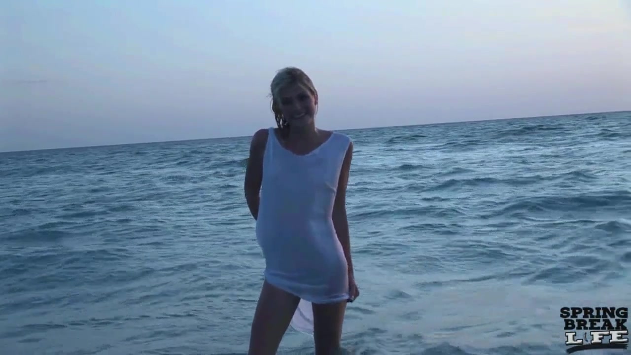 Super Skinny Blonde Playing Naked in the Gulf of Mexico - SpringbreakLife