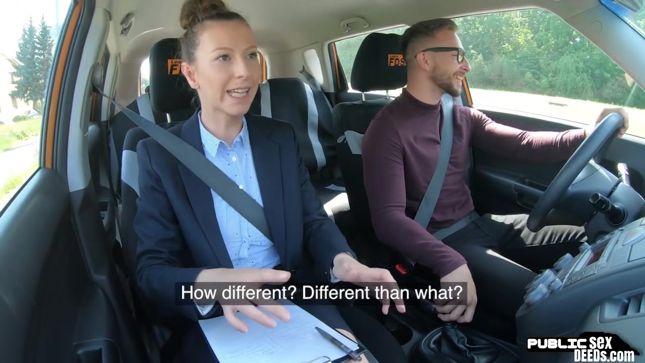 Busty MILF fucked outdoor in the car by driving student 18+