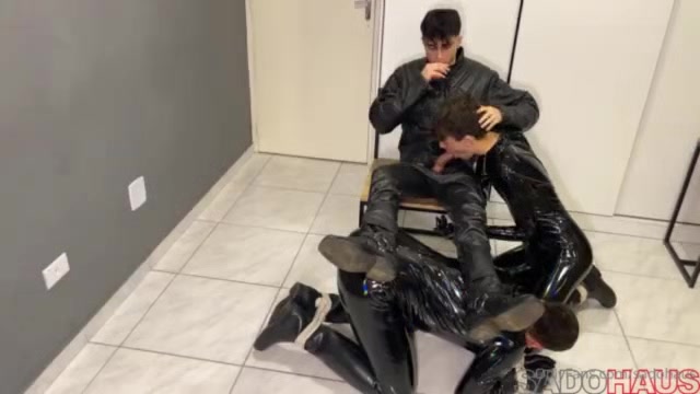 Rubber bound boys and smoking leather biker master