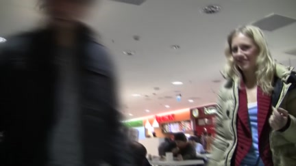 2 blond engulfing penis in a McDonald's WC