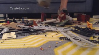 Teen : Heels Crushing a Nerd Train Set