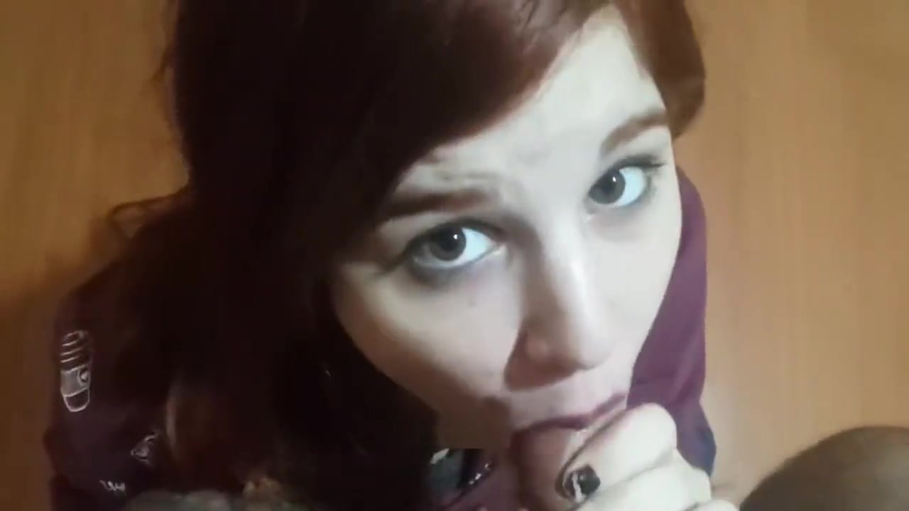 I Suck his Dick with Black Lipstick and he Cum in My Face - teen 18+ Redhead