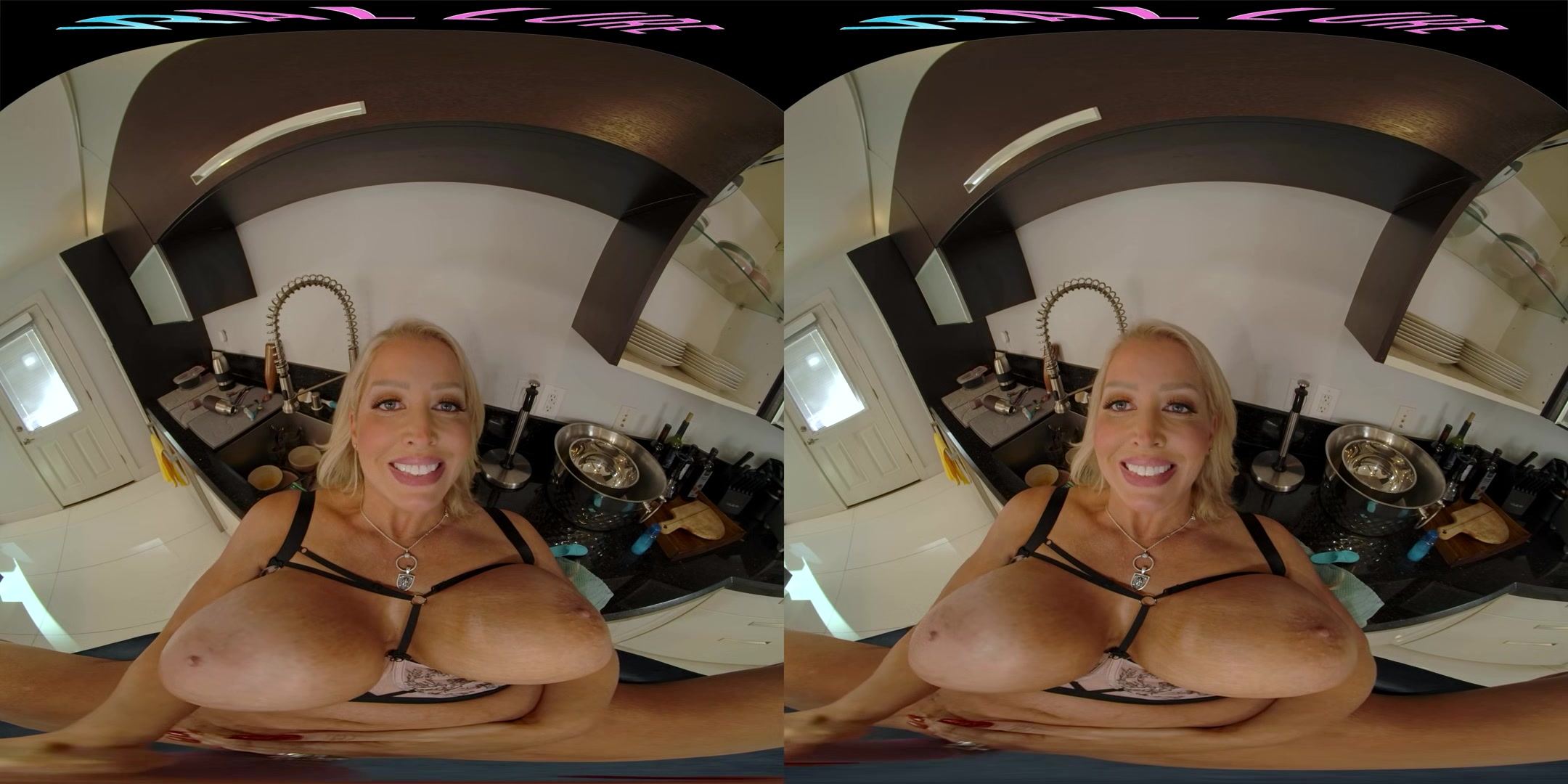 Curvy big tit blonde MILF teasing her stepson in VR