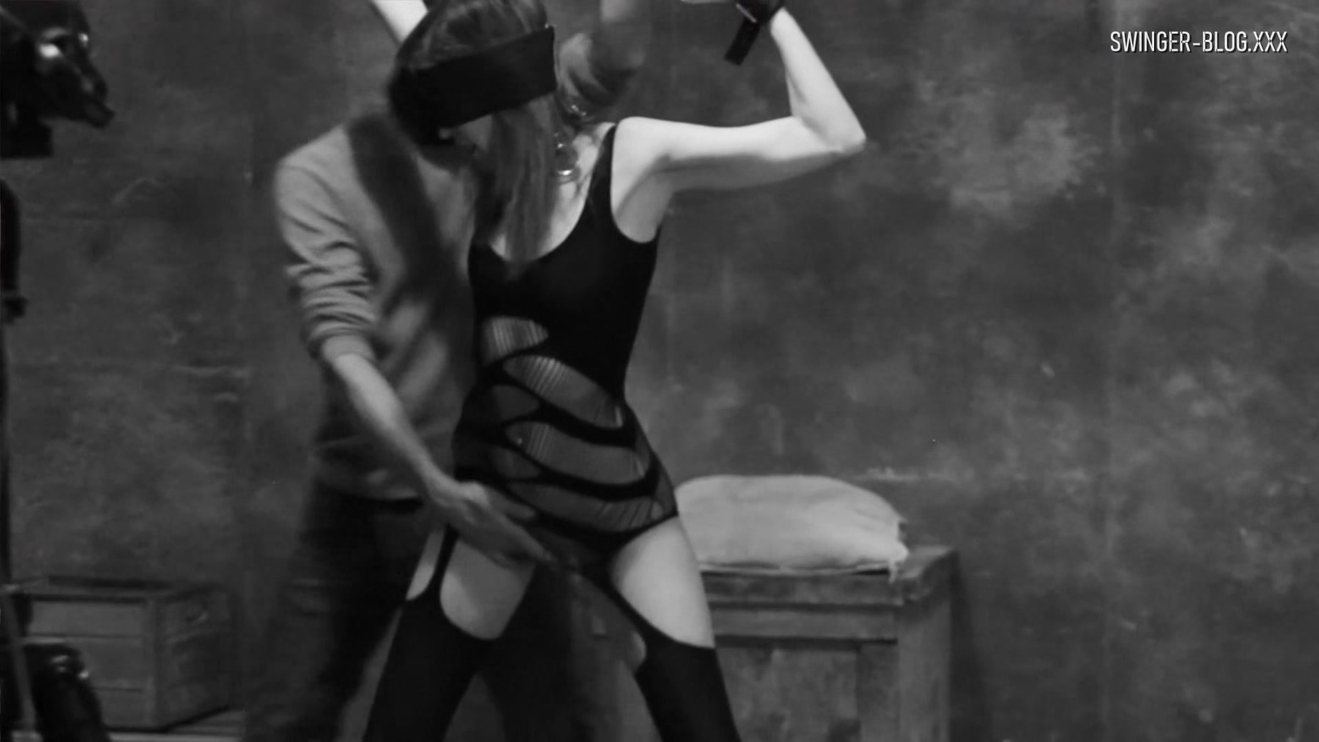Blindfolded amateur MILF gets pussy teased in BDSM swinger video