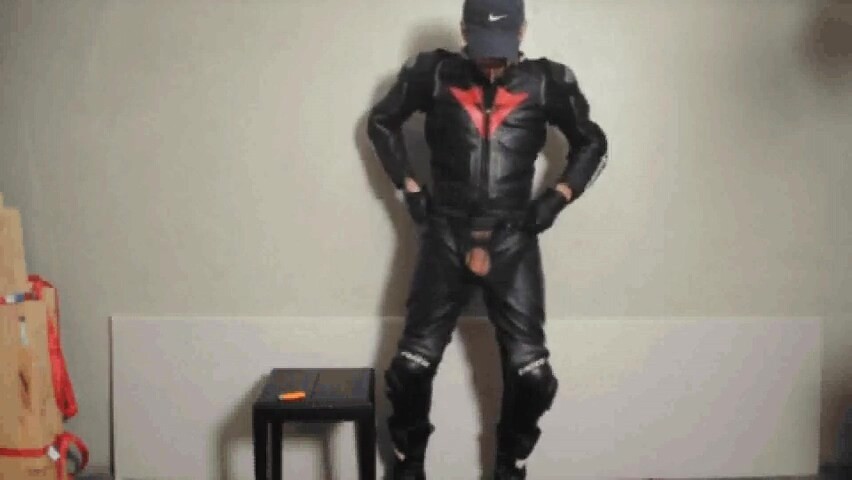 leather biker gear cum load