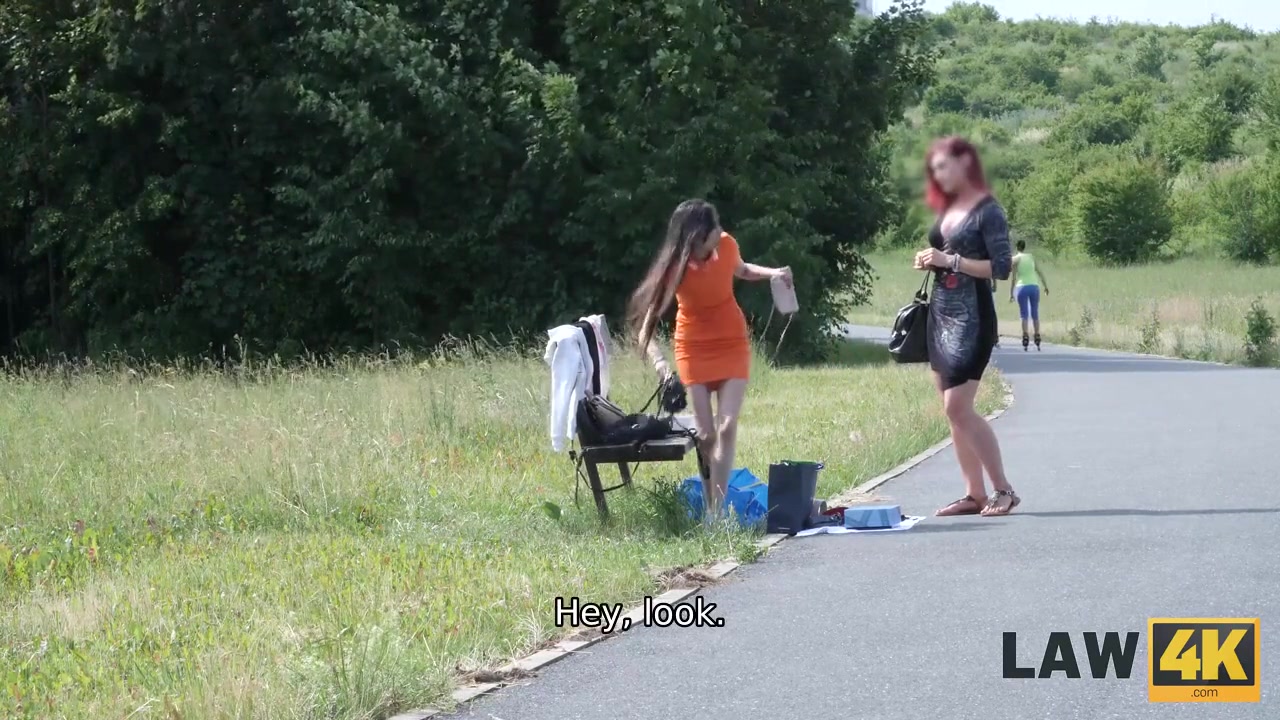 LAW4k. Guards tell teen 18+ sexy miss she cant sell things in public