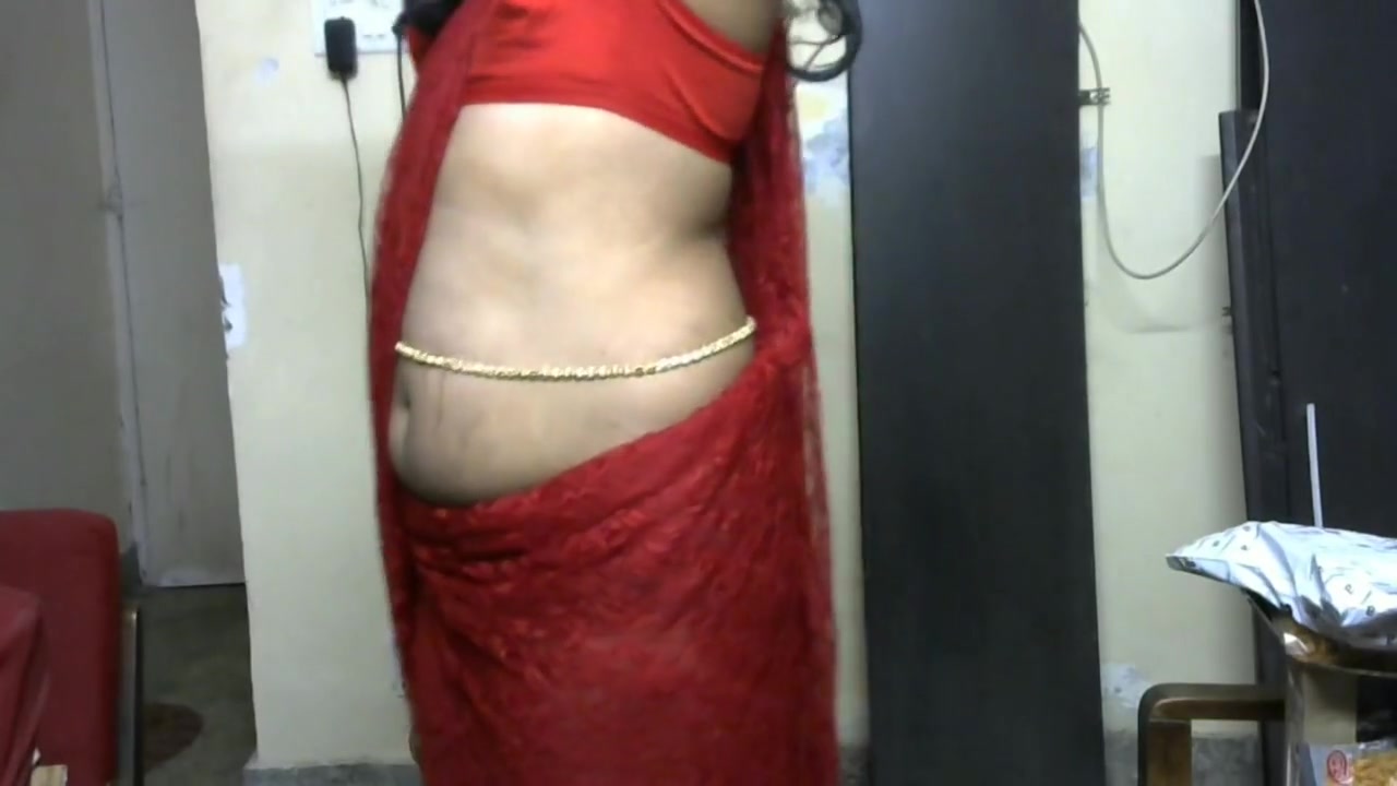 Krithi Strip Tease In Red Saree Navel Tease With Belly Chain Curvy Hip Shakes Sexy Ass & Boobs Show #indiancrossy