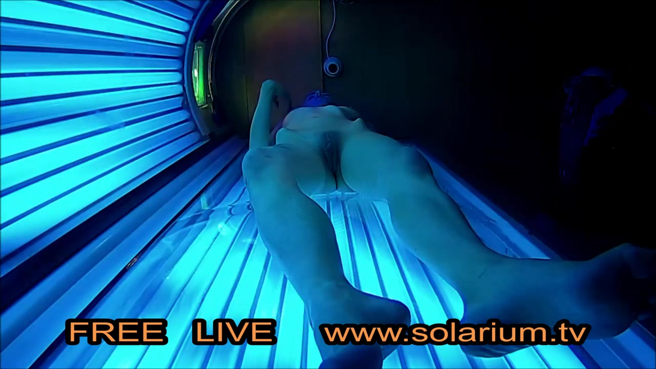 Solarium Blonde teen 18+ fingers herself in the Public solarium