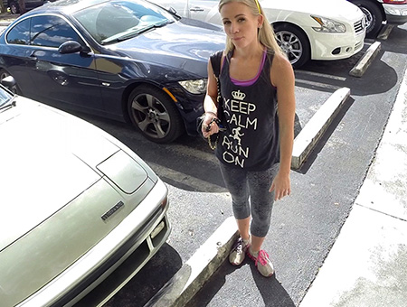 Blonde bimbo tries to sell car, sells herself