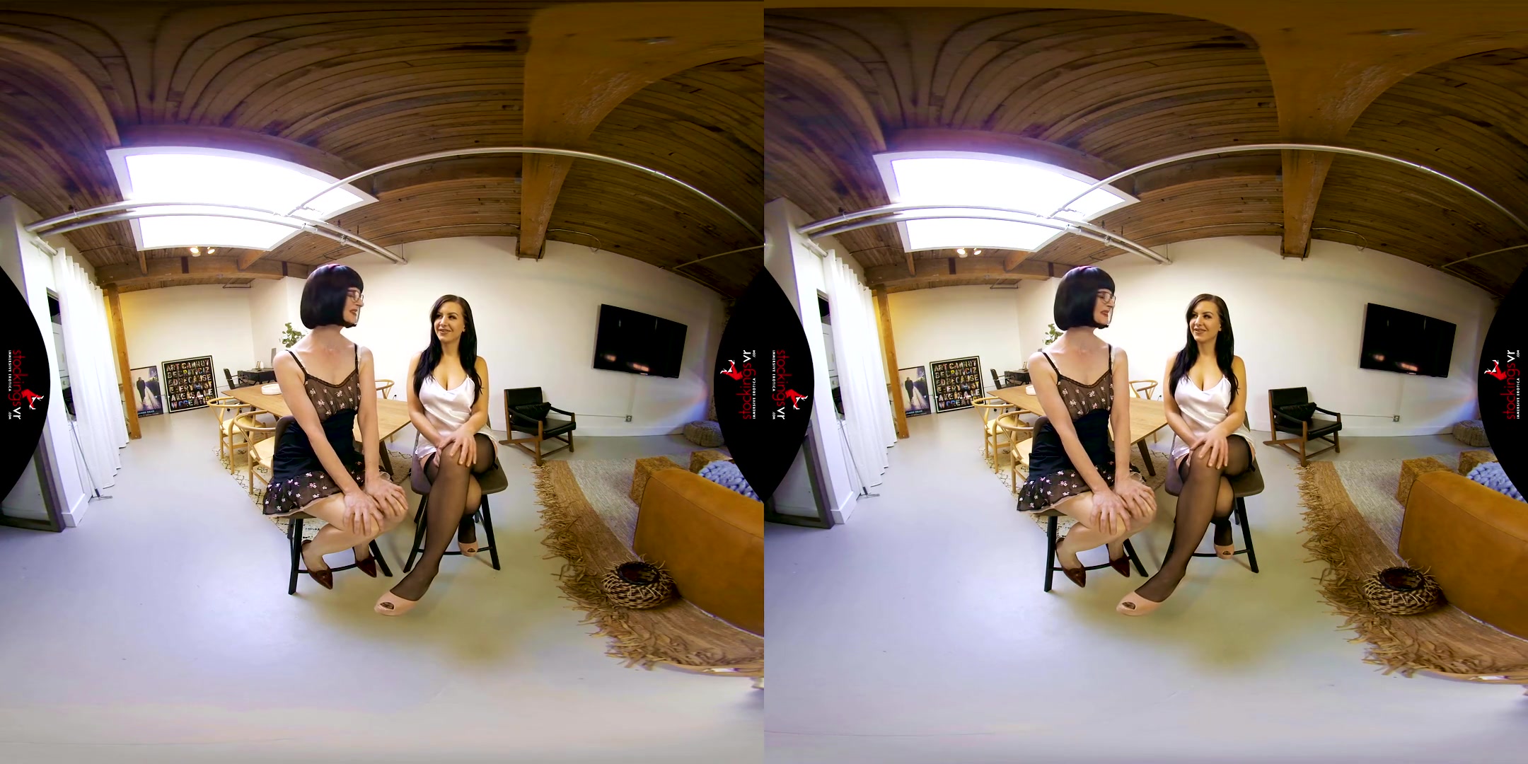 The Stocking Girls, Julia and Tindra Frost, the Scottish Milf - Nylons, Lesbian Kissing, Lingerie