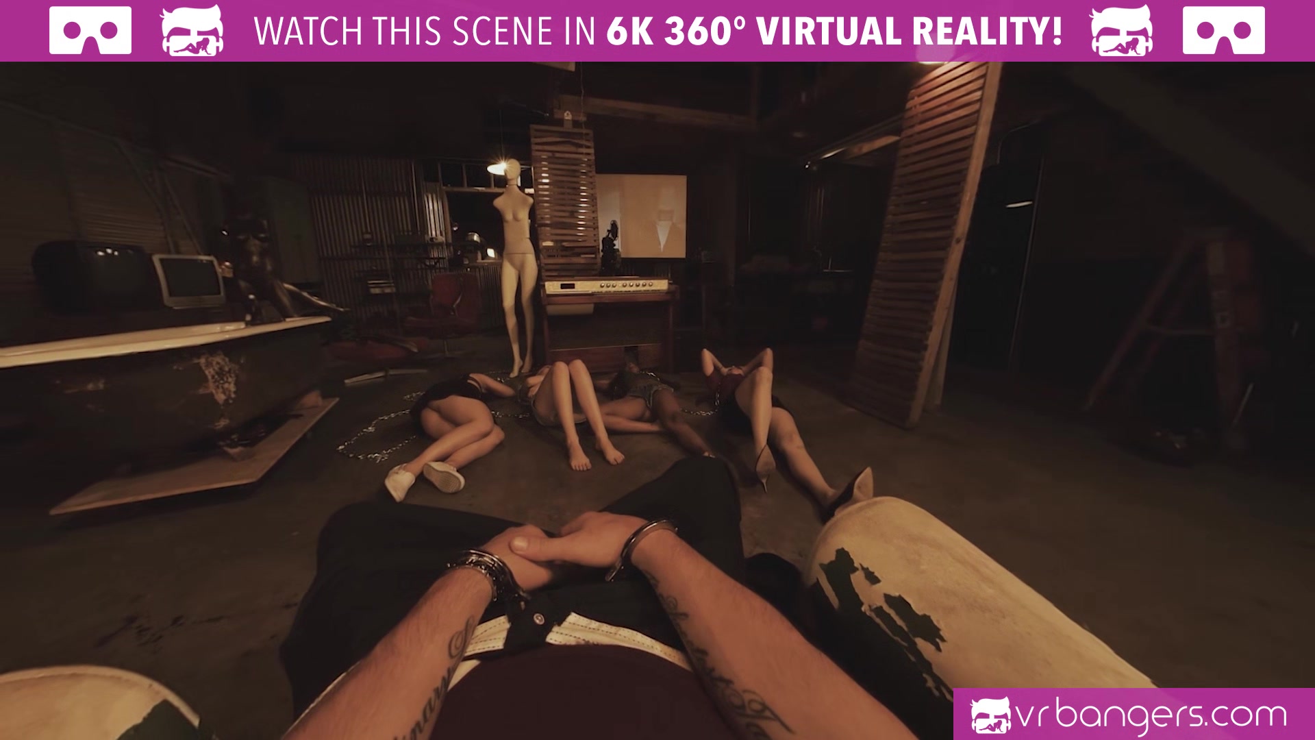 VR BANGERS Halloween group sex in the basement
