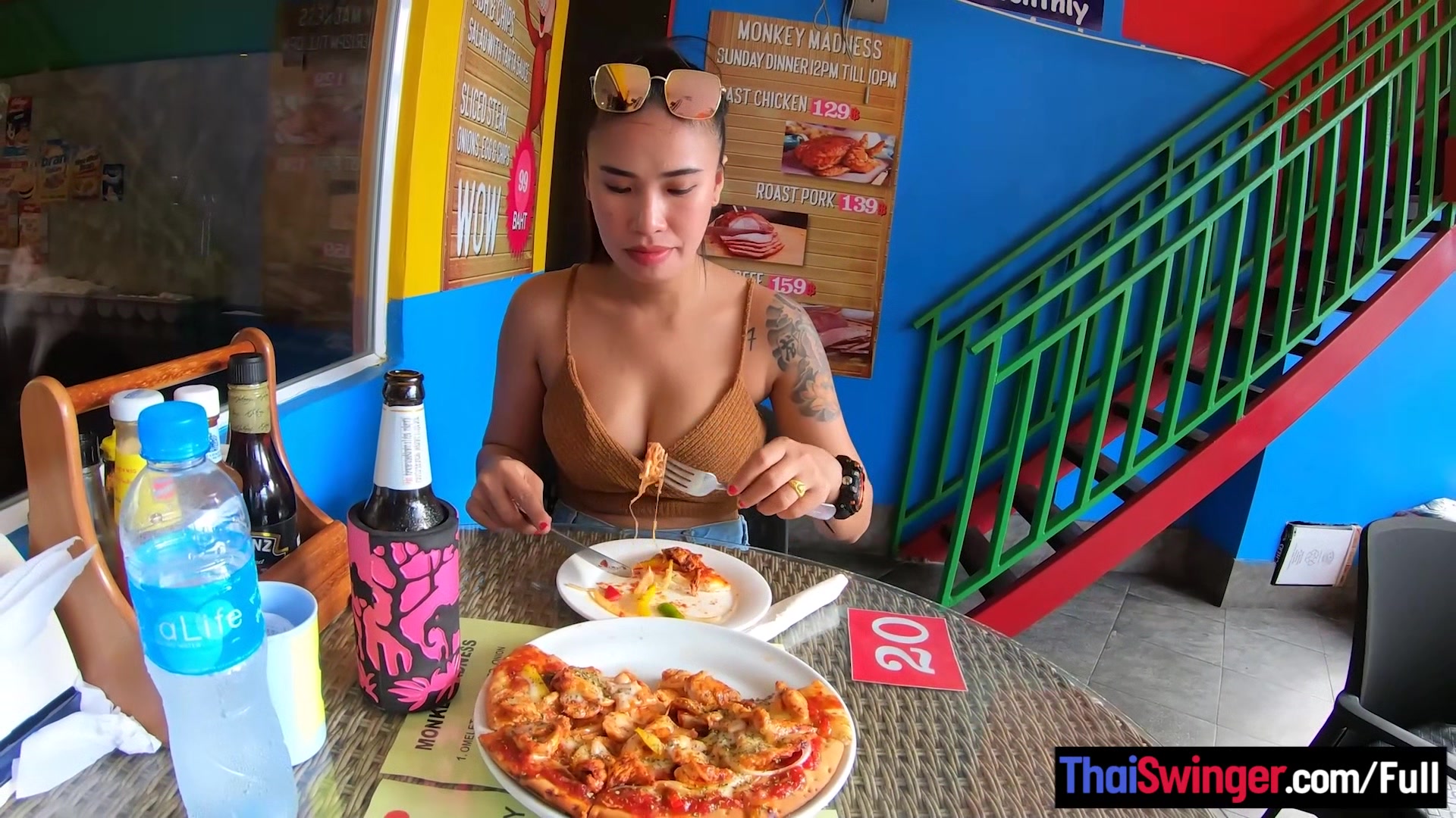 Pizza before making a homemade sex tape with his busty Asian girlfriend